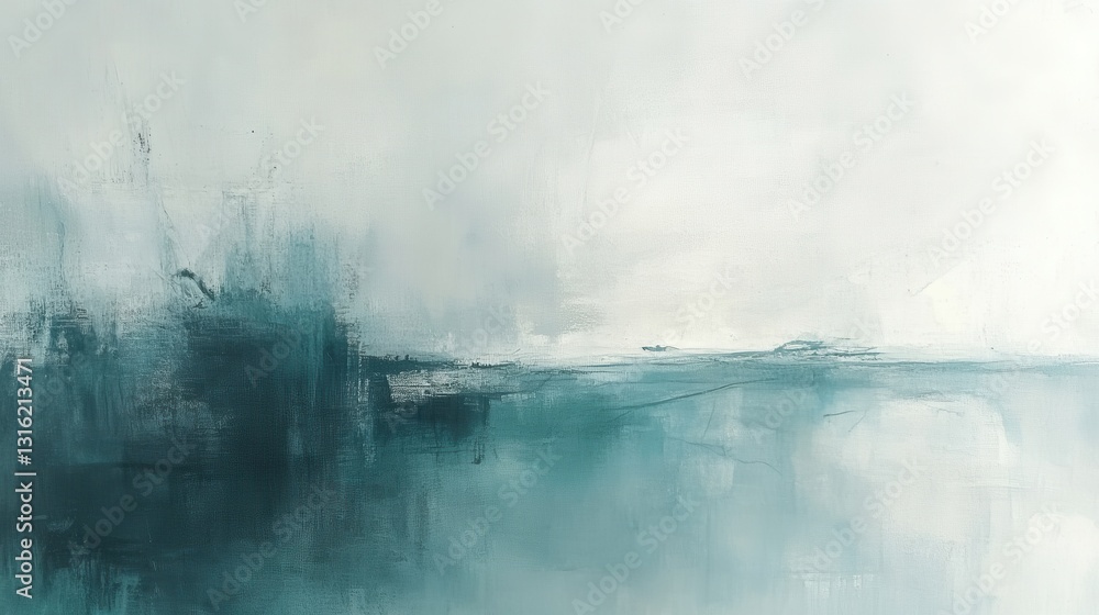 Aufkleber soft gray and teal mist envelops a tranquil landscape at dawn, evoking a sense of calm and serenity 