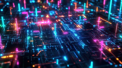 Abstract neon circuit network