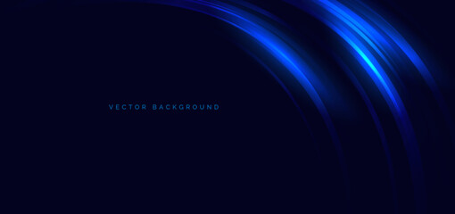 Speed motion movement horizontal blue curved lines on drak blue background with sparkle. Hi-speed racer car blue motion concept.