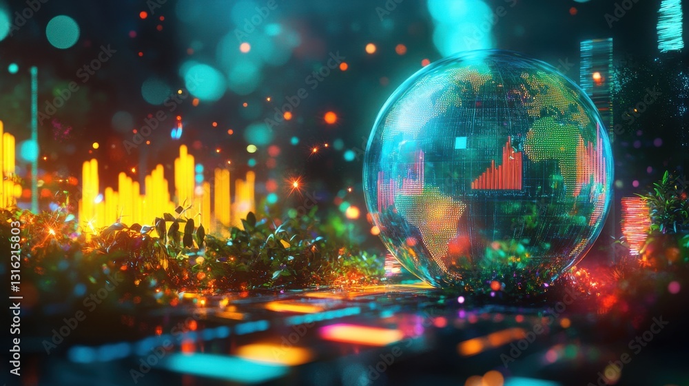 Poster retirement planning visualization with global data analysis and vibrant graphical elements