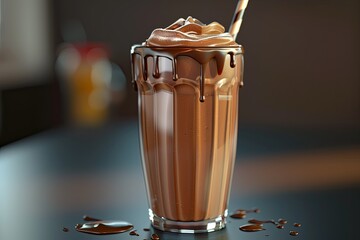 High Quality Image of 3D Iced Chocolate Milkshake in a Glass
