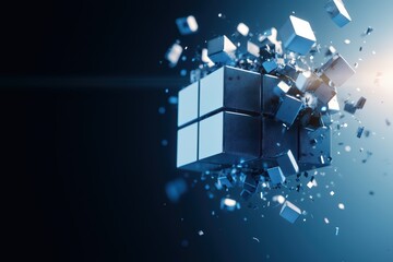 Floating Data Cubes Breaking Apart in a Cybernetic Context with Abstract Digital Elements