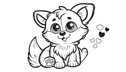 Vector illustration of cartoon dog black and white drawing For children to learn to color according to the picture.