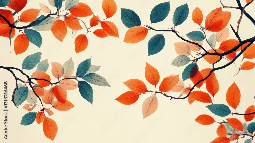Poster vibrant branches with orange and teal leaves create a striking visual contrast in autumn arrangement