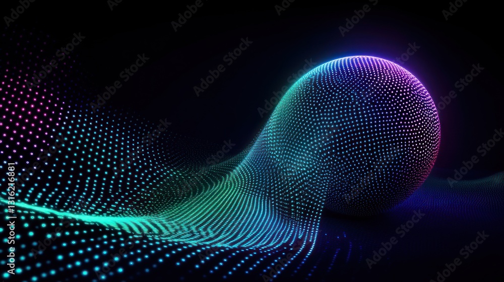 Poster abstract digital sphere with flowing data