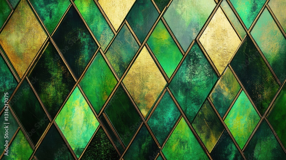 Leinwandbilder textured geometric pattern with interlocking diamond shapes created using green and gold hues