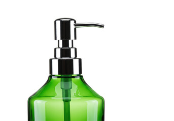 Isolated Green Glass Soap Dispenser with Chrome Pump