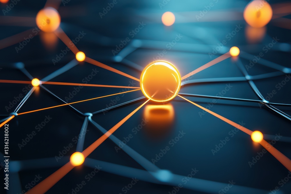 Poster glowing network virus spreading concept with bright nodes and connections in cyber environment