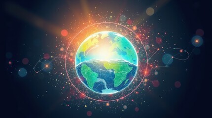 Obraz premium Abstract Earth Globe with Connected Network and Energy Rays Design