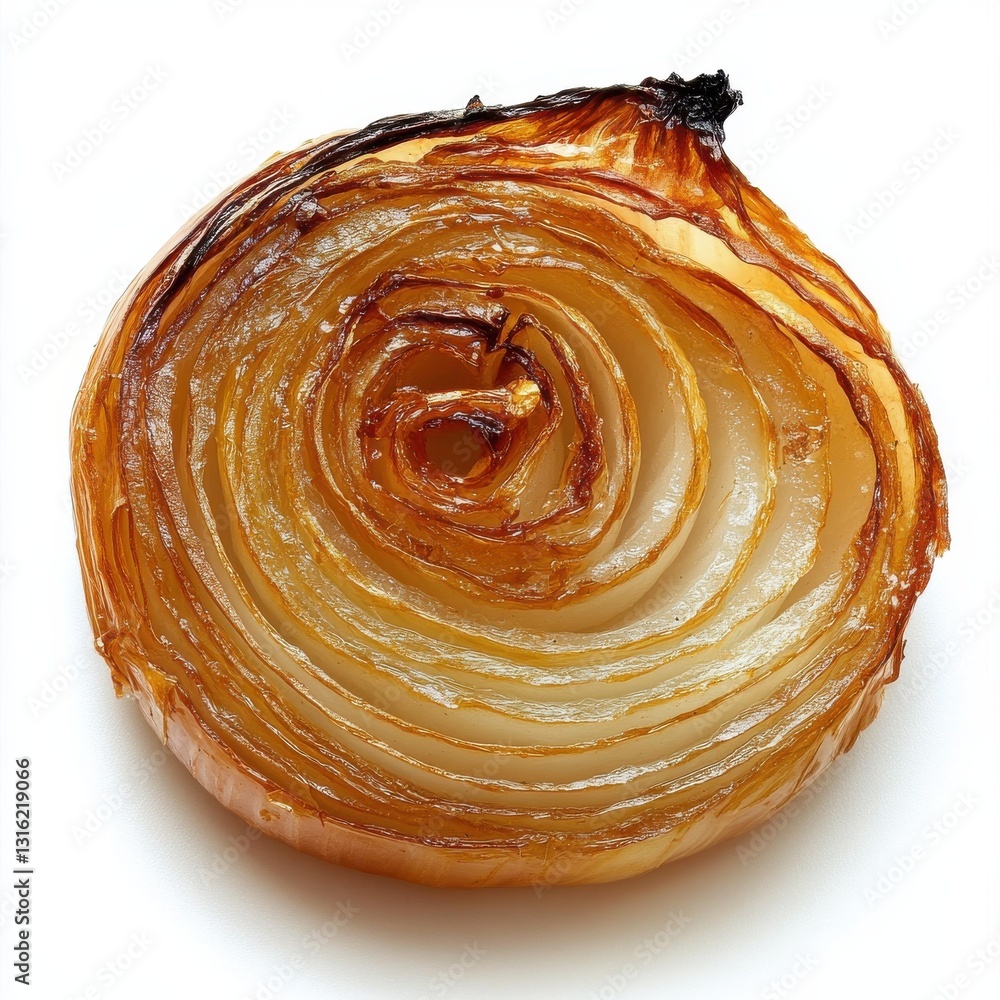 Poster roasted onion slice with golden edges, showcasing its perfectly caramelized layers at a gourmet kitc