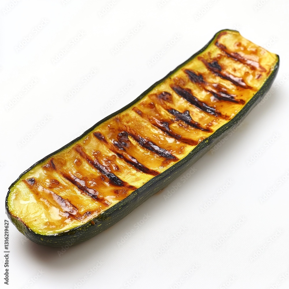 Poster Delicious grilled zucchini slice with golden char marks served in a simple setting