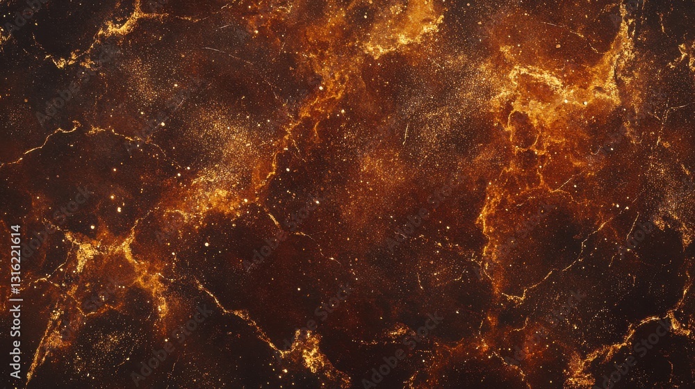 Leinwandbilder Rich gold and amber sparkle effect radiates across textured surface with cosmic influences and dynamic patterns