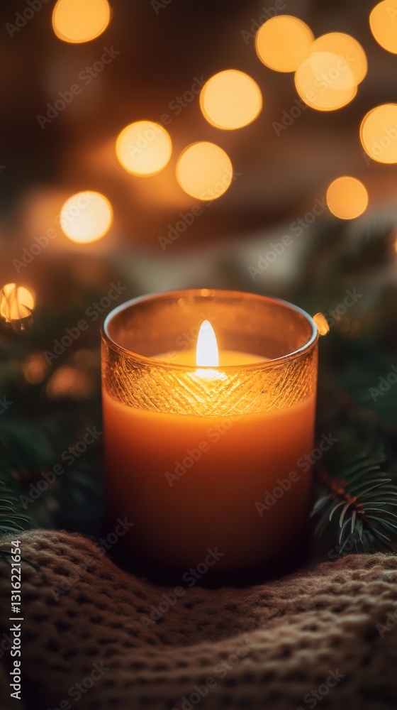 Poster Warm candlelight flickers softly against a rich brown and amber bokeh backdrop in an intimate setting