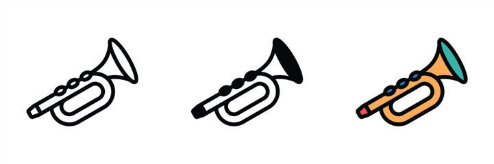 Trumpet icon. Trumpet icon in line design, flat design, and simple color design. Trumpet vector illustration. Editable stroke EPS 10