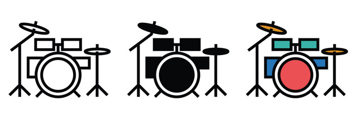 Drum kit icon. Drum kit with cymbals icon in line design, flat design, and simple color design. Drum kit vector illustration. Editable stroke EPS 10