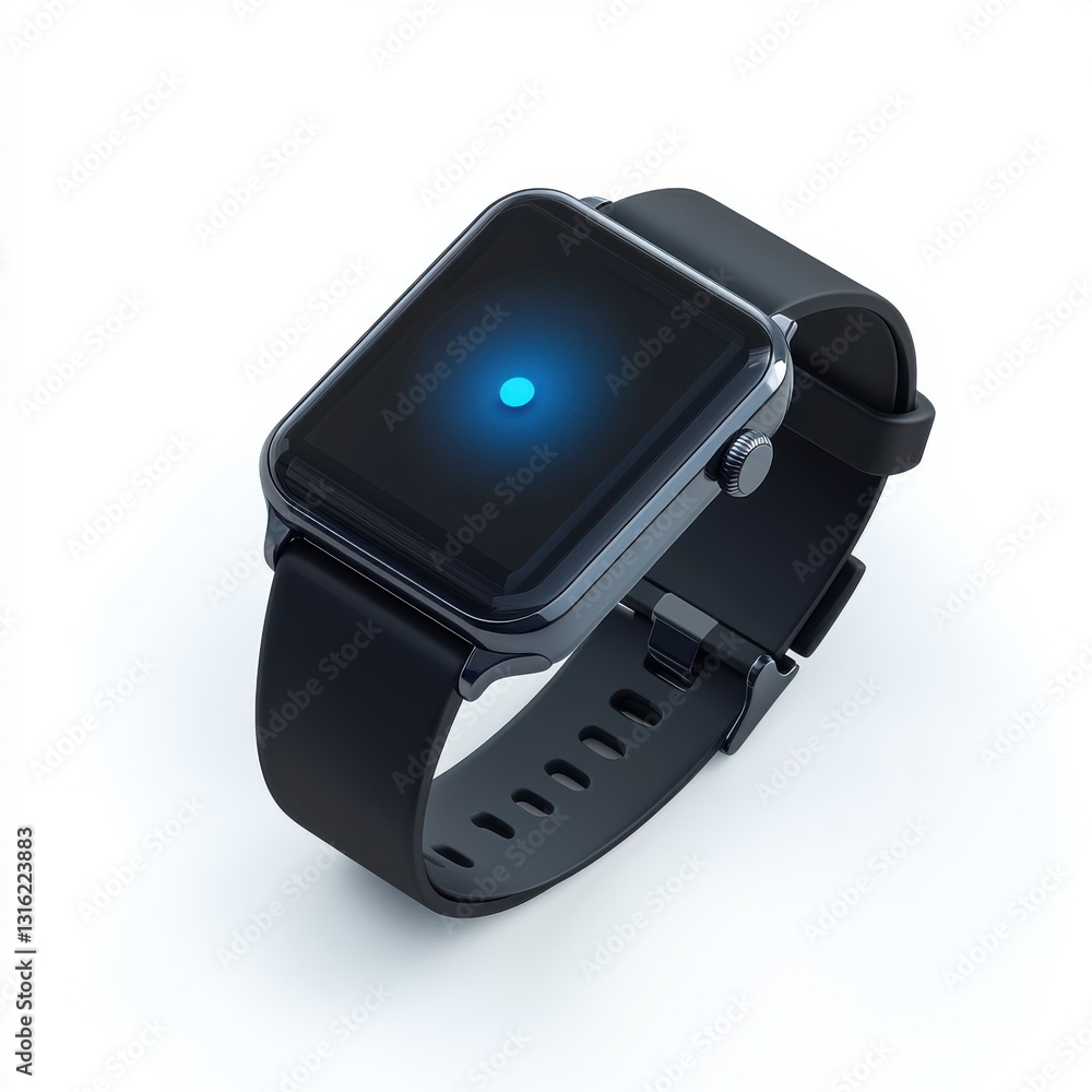 Aufkleber Modern black smartwatch with glowing display showcasing advanced features and sleek design for technology enthusiasts