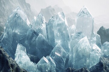 Obraz premium Stunning ice mountains reflecting sunlight in a remote frozen landscape during the winter season