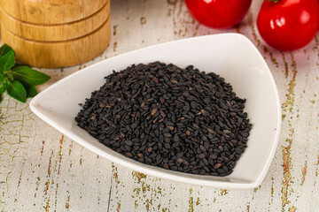 Black sesame seeds in the bowl