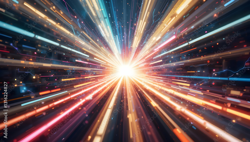 Poster abstract light speed lines radiating from a central point in space