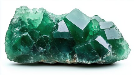Aventurine crystal formation with deep green colors on a clean backgroun