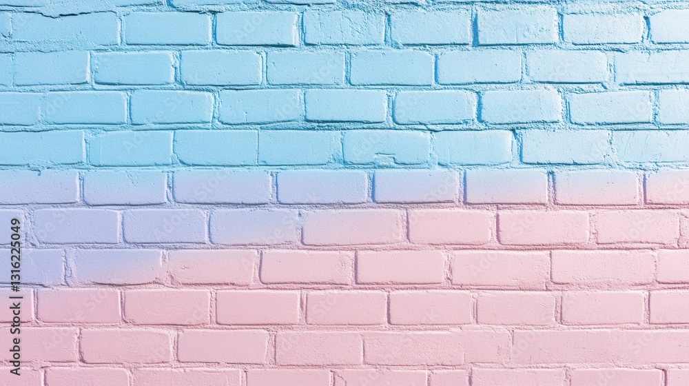 Poster gradient brick wall featuring soft pastel colors transitioning from blue to pink in an urban setting
