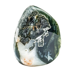 A Polished Moss Agate with Green and White Inclusion Isolated on Transparent Background