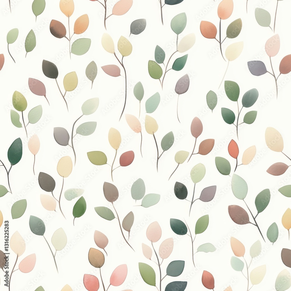 Poster delicate watercolor doodles of leaves create a calming, artistic pattern perfect for relaxation and 