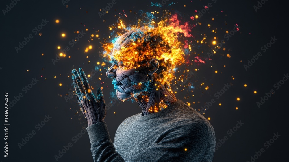 Aufkleber man with fire on his head creating a striking visual of imagination and boldness in a unique artisti