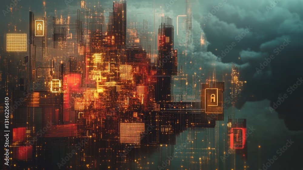 Leinwandbilder Creative visualization of secure financial systems through abstract digital architecture and glowing elements