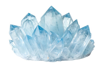 Cluster of blue quartz crystals isolated with transparent background