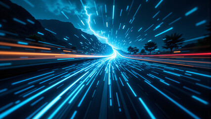 Fototapeta premium Dynamic Motion Through a Neon Landscape