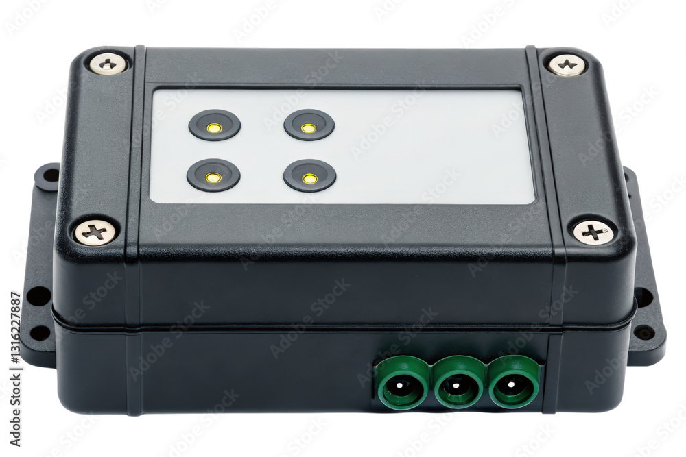 Poster black control box with leds isolated with transparent background