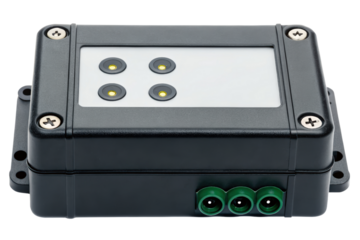 Black control box with LEDs isolated with transparent background