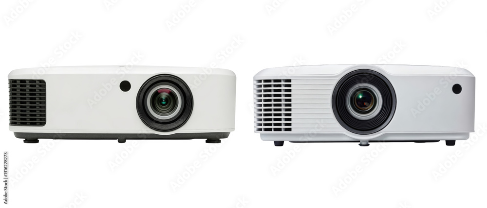 Poster two white short throw projectors isolated with transparent background