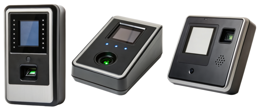 Three biometric access control devices isolated with transparent background