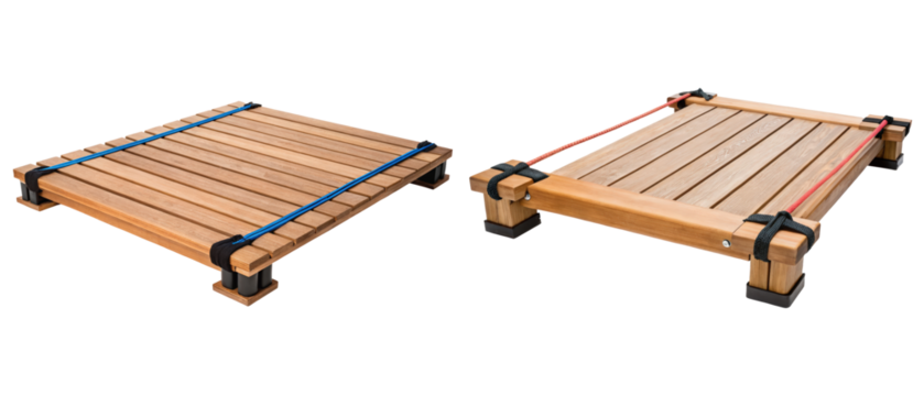 Two wooden platforms with straps isolated with transparent background