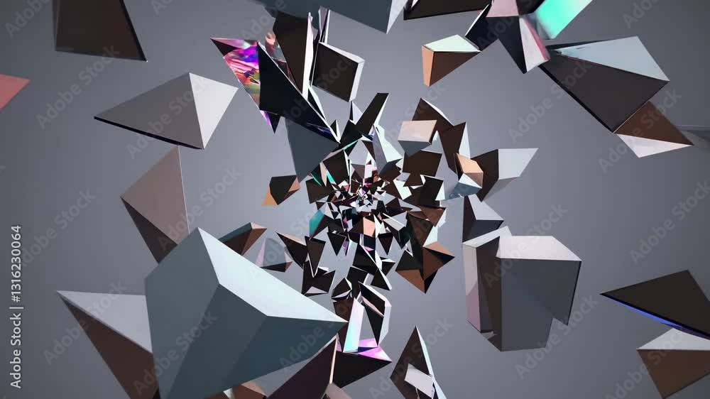 Aufkleber dynamic video of colorful, reflective shards swirling in a vortex. captured from a central, forward-