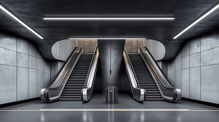 Modern Subway Escalators: A 3D Render of an Underground Station AI Generated