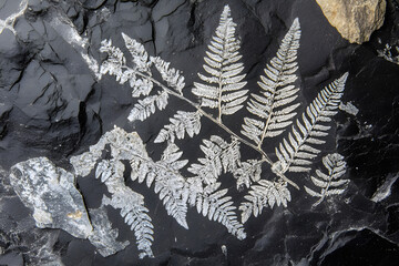 Fototapeta premium Fossilized fern and other plants. The most ancient stone with prints of plants