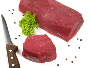 Raw Beef Fillet Steak on white Background