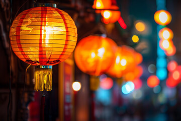 Beautiful holiday composition for happy celebrate chinese festival of lanterns, abstract vivid composition consists of fictional unreal fantastic vision on background