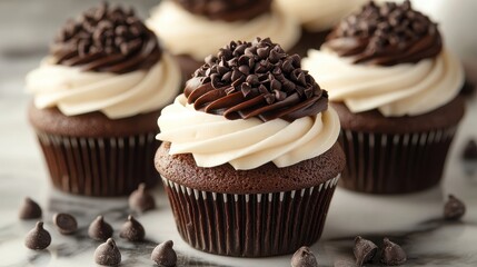 A symphony of chocolate and vanilla, each cupcake adorned with a luscious chocolate ganache, inviting a taste of heaven with every bite.