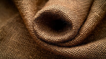 Rolled burlap fabric texture close-up