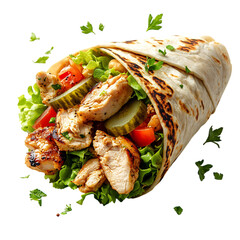 A Fresh Chicken Shawarma Wrap with Hummus Lettuce Isolated on Transparent Background