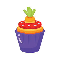 Cupcake with a carrot topping on it, 3d style icon