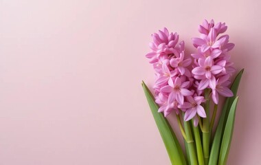 Obraz premium A close-up photo of pink hyacinth flowers against a light pastel background