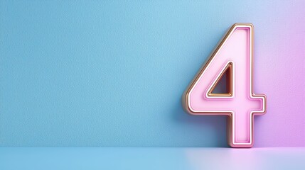Fototapeta premium A glowing pink number four against a textured blue background, creating a vibrant and modern aesthetic.