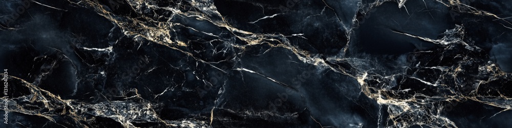 Poster seamless dark marble surface featuring intricate white and gold veining patterns, creating a luxurio