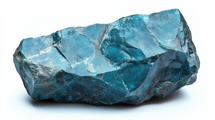 Obraz premium Chrysocolla stone, rough texture, rich blue color, on white background