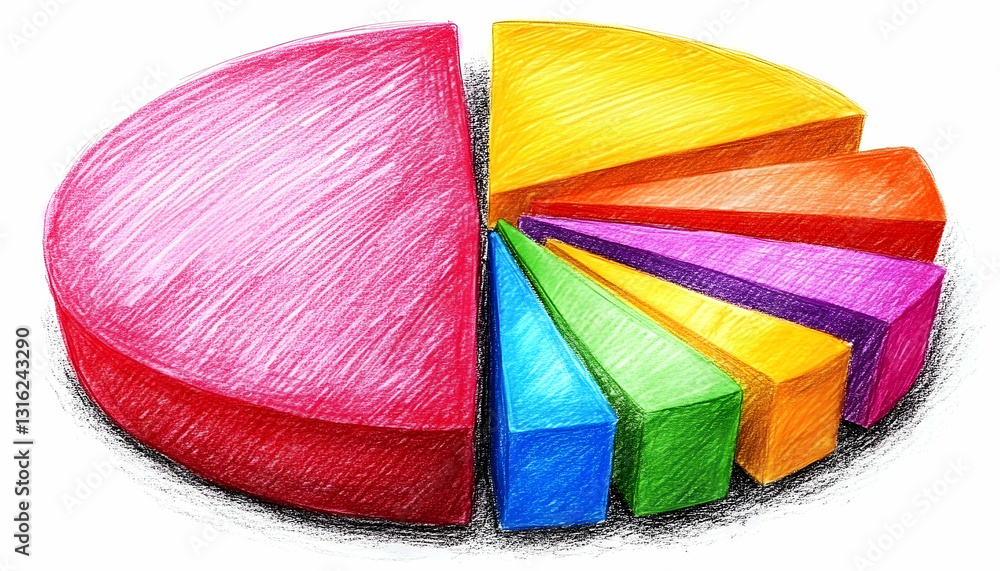 Aufkleber colorful 3d pie chart, hand-drawn style, showing segmented data. data visualization